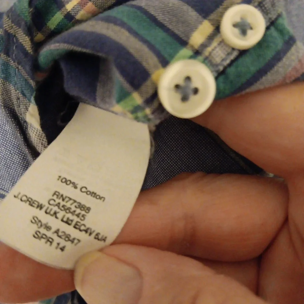 J. Crew Button Down Men's Shirt‎ Sz. XL-Slim Blue Multi-Color Plaid Light Weight